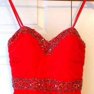 Jeweled cocktail dress, red